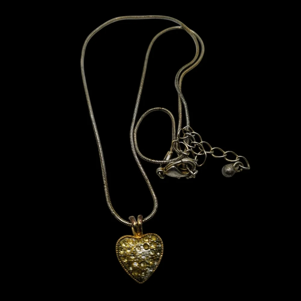 90s Vintage Heart Shape Pendent Necklace With Rhinestones For Wemen - Picture 2 of 4